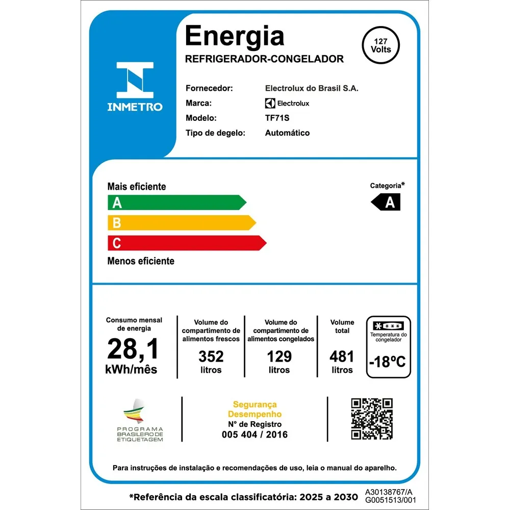 Geladeira Electrolux Frost Free com AutoSense 481L Efficient Duplex Inox Look (TF71S)