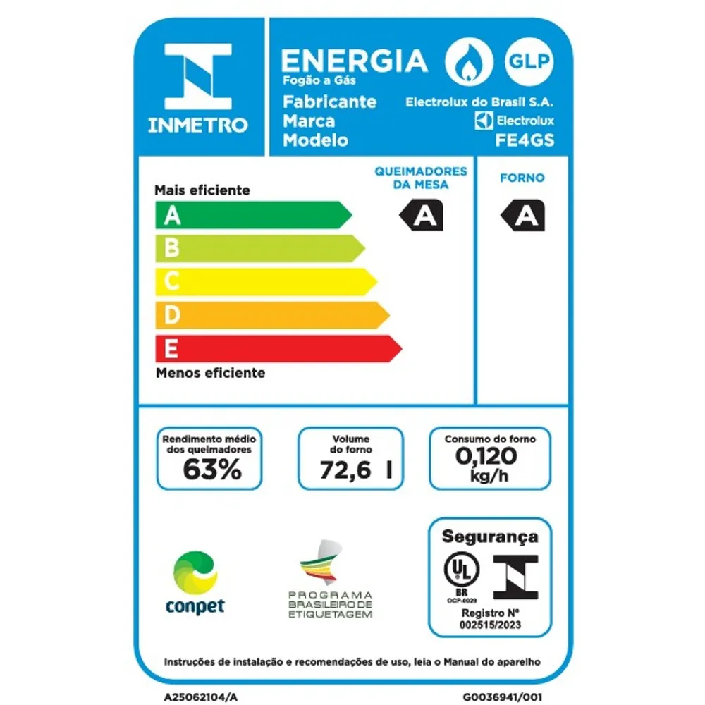 Fogão 4 bocas Electrolux Prata Efficient com Mesa de Vidro, Tripla Chama e VaporBake (FE4GS)