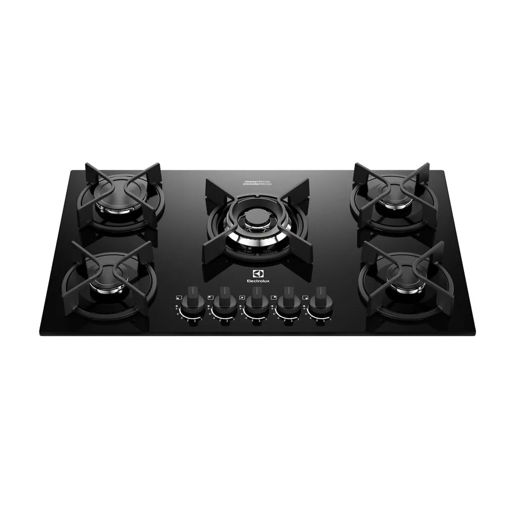 Cooktop 5 Bocas a Gás Electrolux Mesa Vidro Experience ChamaPrecisa, Multi Chama e Grade de Ferro Fundido (KE5GC)