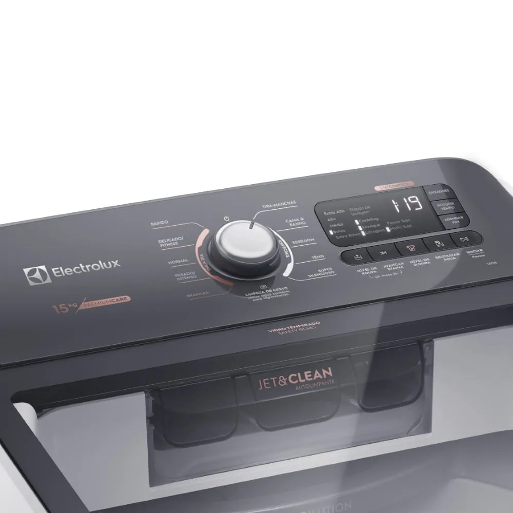 Máquina de Lavar 15kg Electrolux Premium Care com Cesto Inox. Jet&Clean e Time Control (LEC15)