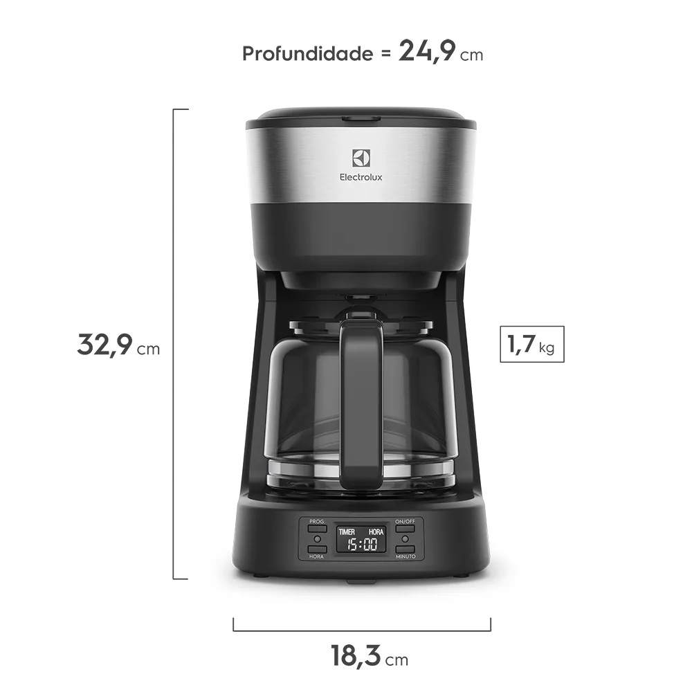 Cafeteira Elétrica Electrolux 30 Xícaras Experience Programável com Timer Cor Inox Preta (ECM25)